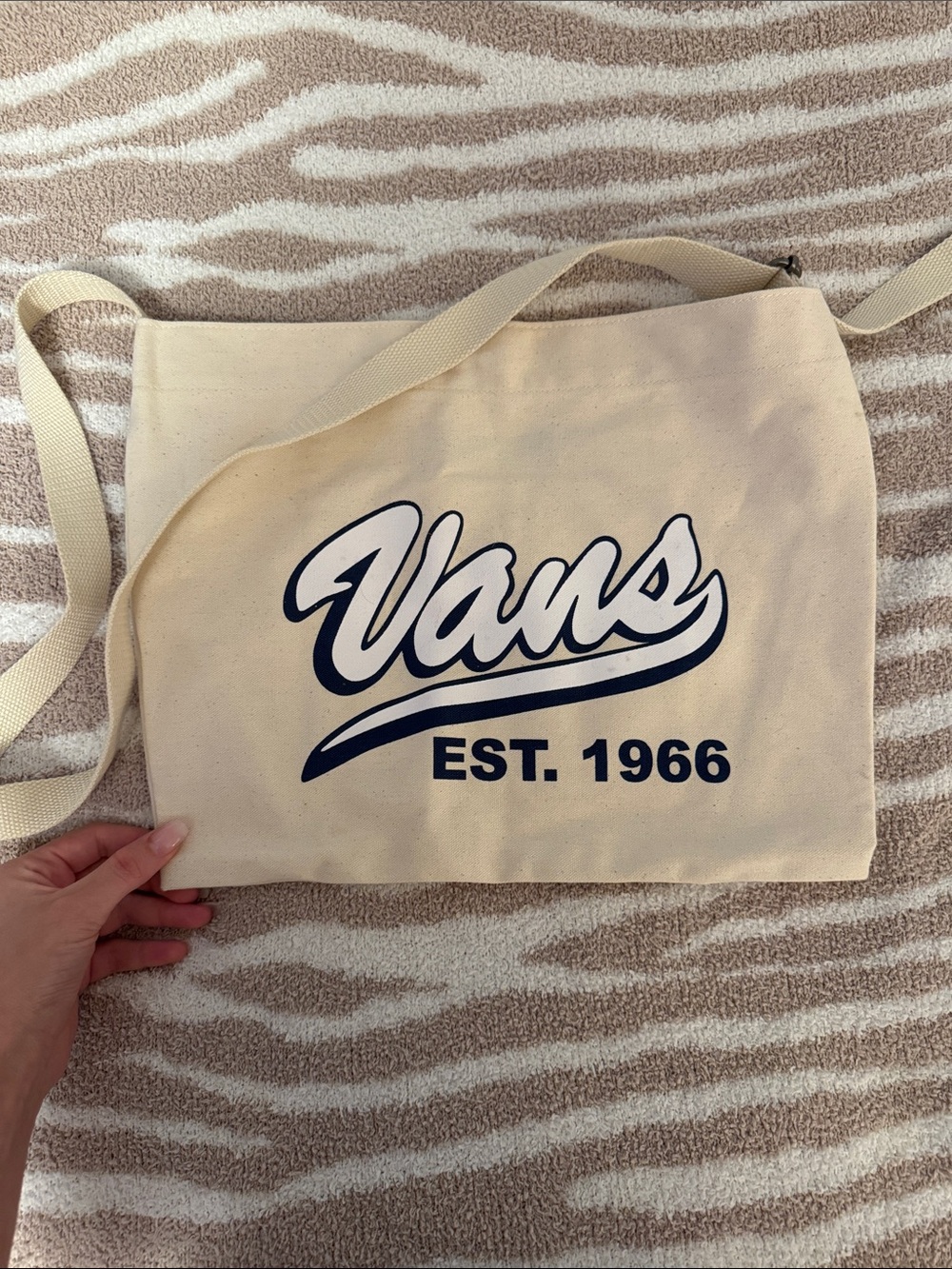 Vans Beige Canvas Shoulder Bag with Navy Logo